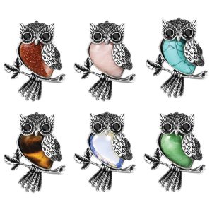 Silver & Semi-Precious Stone Owl Necklace - 18"